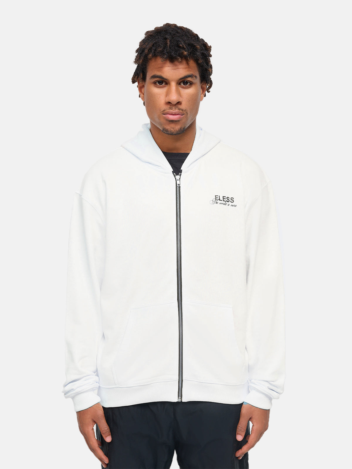 WORLD IS OURS ZIP HOODIE - ECRU WHITE