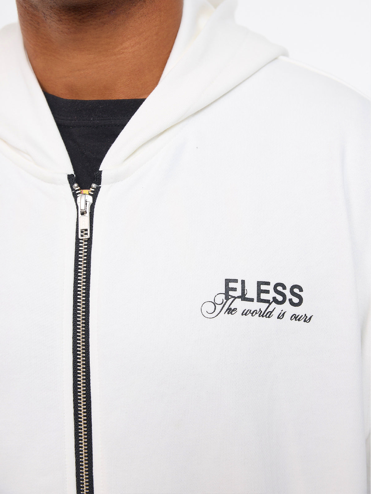 WORLD IS OURS ZIP HOODIE - ECRU WHITE